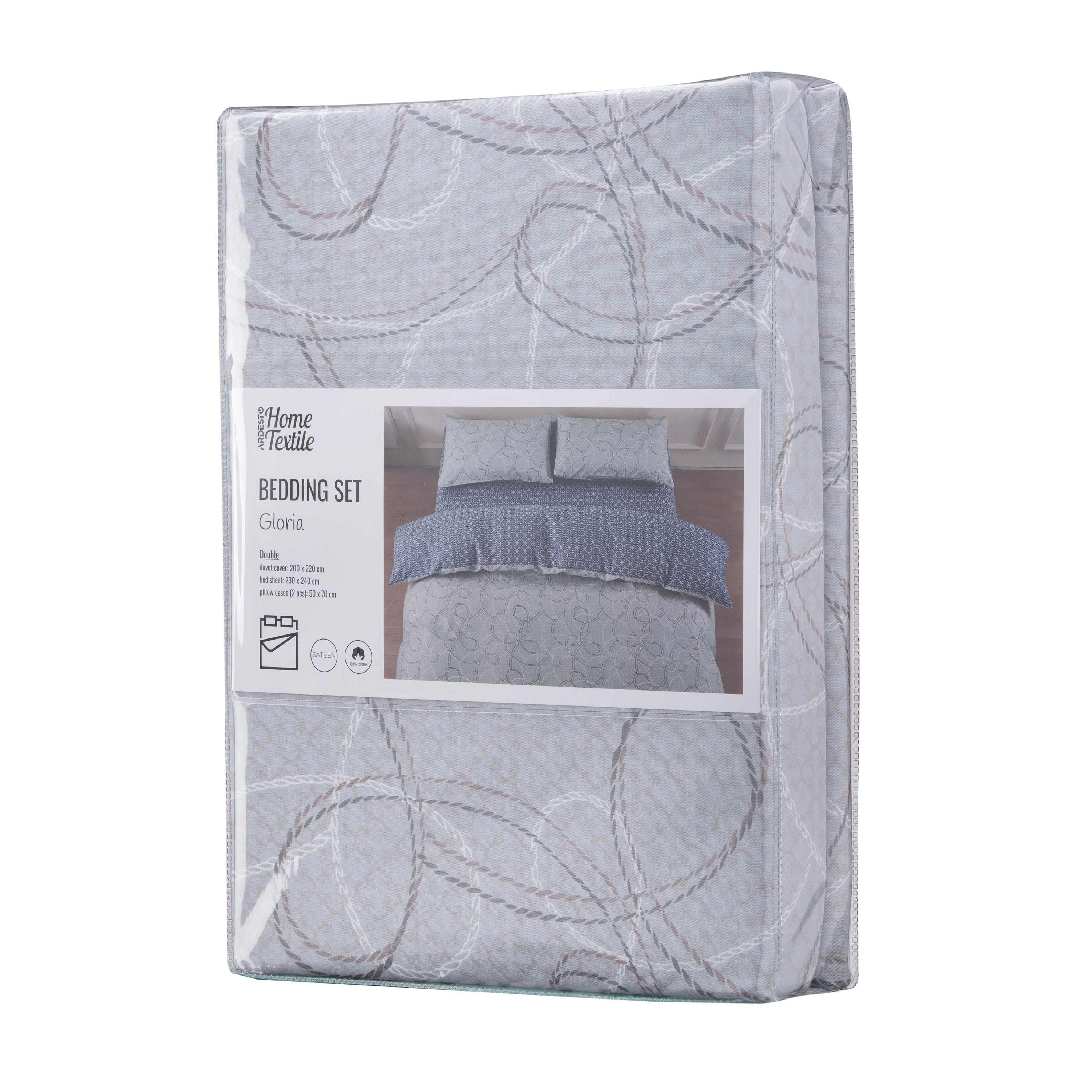 Постельное белье Ardesto Gloria геометрический рисунок 100% хлопок двуспальный евро Серый/Синий (611268)