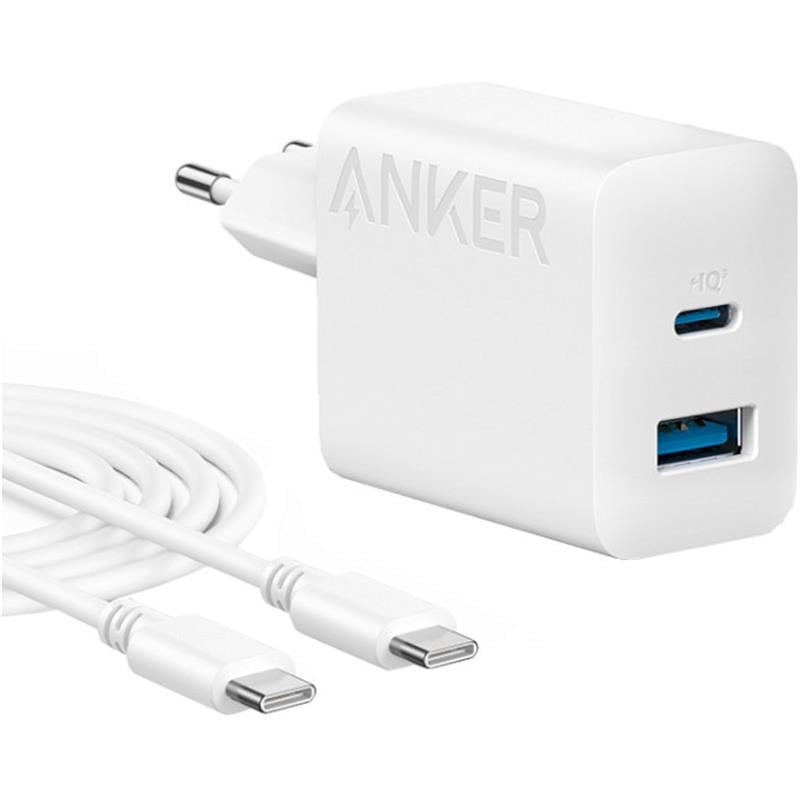 Зарядное устройство сетевое Anker PowerPort 312 USB Type-C/USB-A 20 Вт с кабелем USB-C White (B2348G21)