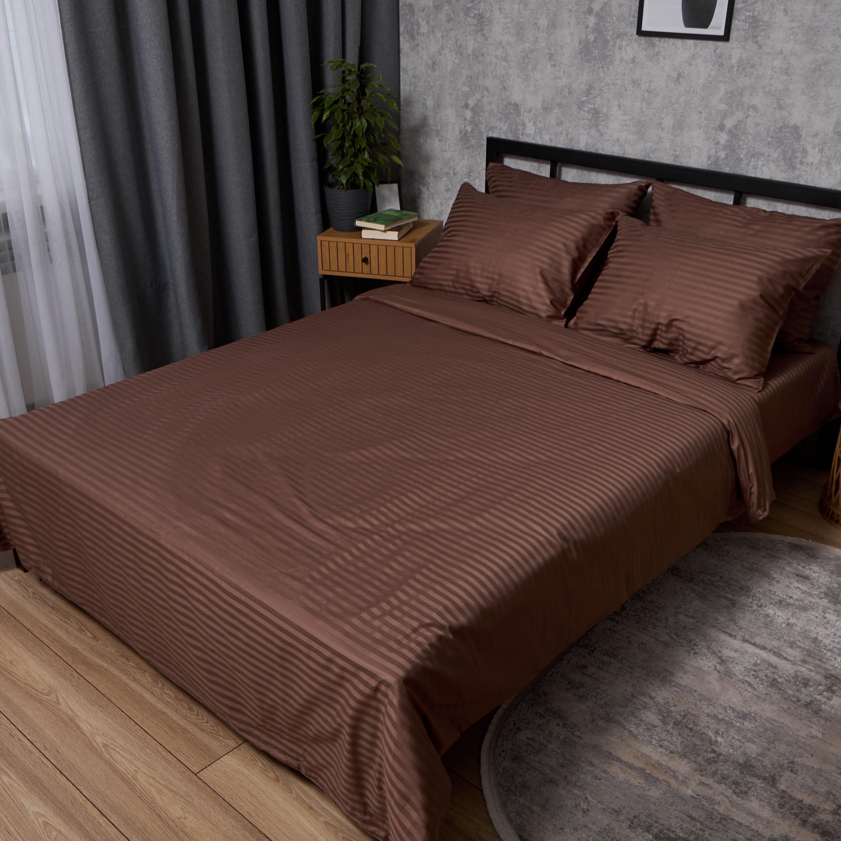 Комплект постільної білизни Moon&Star Satin Stripe Latte Brown євро 200х220 см (MS-820012997)