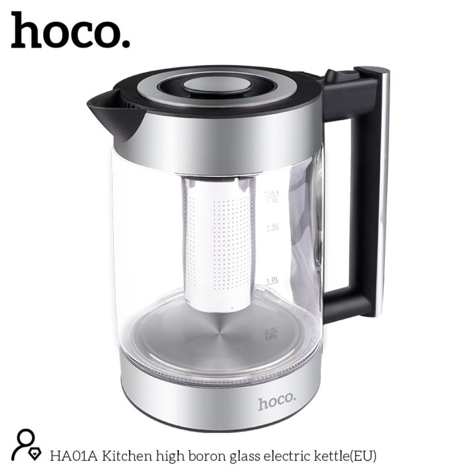 Електрочайник Hoco HA01A Kitchen high boron glass electric kettle 1,8 л Silver - фото 6