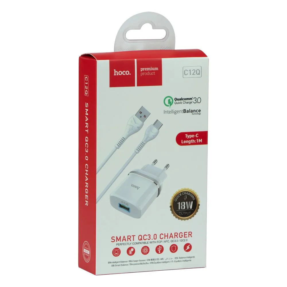 Комплект зарядных устройств Hoco C12Q QC3.0/Type-C 18 W 1 USB (1425) - фото 2 Комплект зарядных устройств Hoco C12Q QC3.0/Type-C 18 W 1 USB (1425) - фото 2