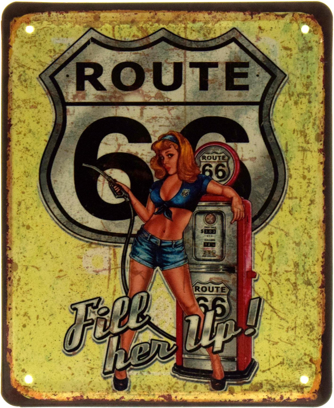 Табличка металлическая "Route 66 Fill Her Up" 18x22 см (ms-103595)