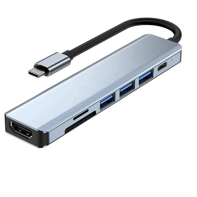 Адаптер для ноутбука 7в1 TYPE-C HDMI/SD/TF+3хUSB/PD Серый (GS-236-A-134)