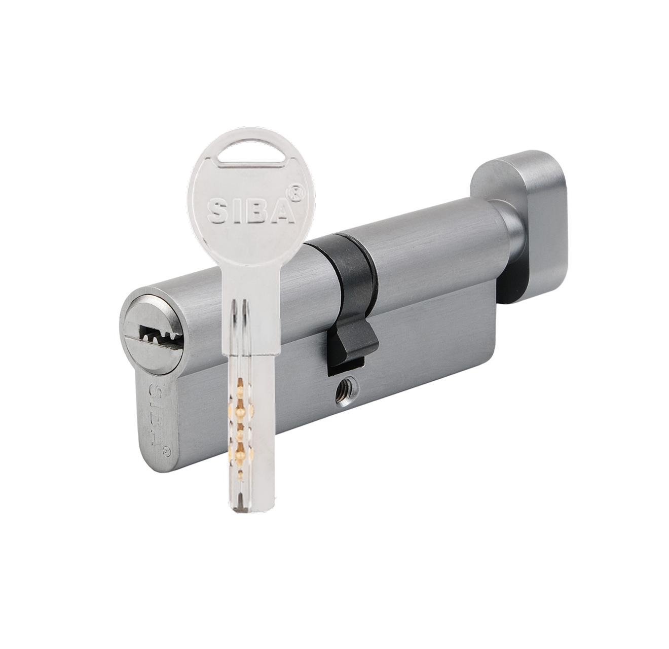 Цилиндр дверной SIBA перфорированный ключ-вороток 100 мм 50х50Т Хром матовый (45.10.45/BTSCZ)