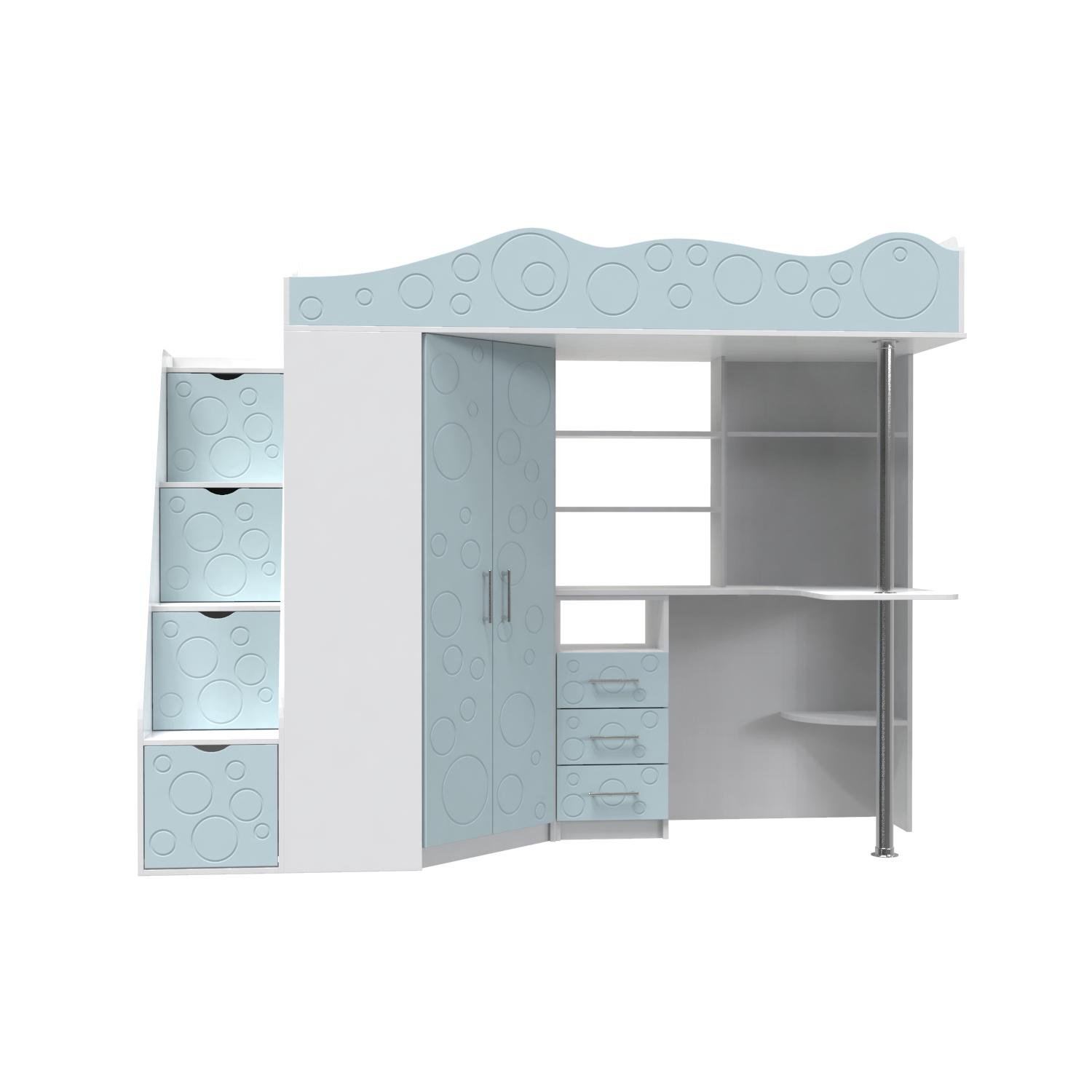 Кровать-чердак детская Binky ДС37А 2332х832х1800 мм Белый бриллиант/Голубая лагуна (110212520)