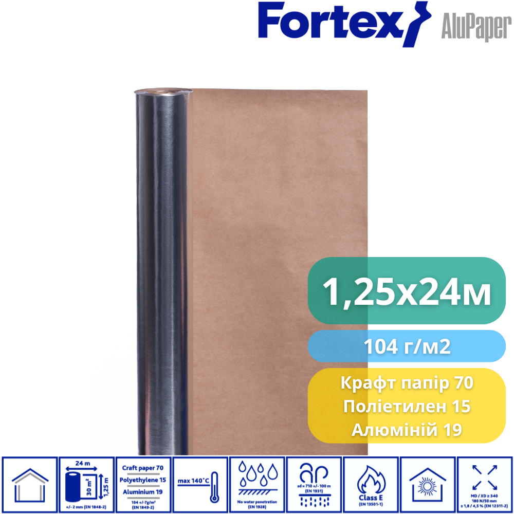 Пароізоляційний тепловідбивний папір Fortex AluPaper 1,25x24 м 30 м2 104 г/м2 (340004) - фото 4