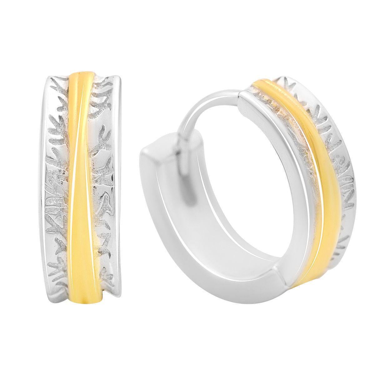 Серьги серебряные LoveR в форме колец с рельефным узором и золотой вставкой