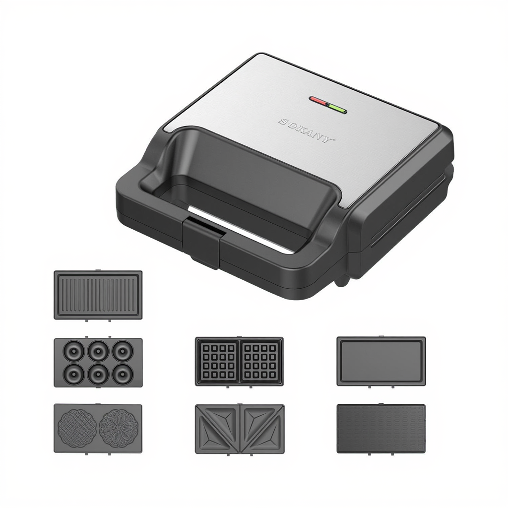 Мультипекарь двусторонний Sokany SK-08137 7в1 на 7 пластин с антипригарным покрытием 800 Вт Черный/Серебристый (SK-08137) Мультипекарь двусторонний Sokany SK-08137 7в1 на 7 пластин с антипригарным покрытием 800 Вт Черный/Серебристый (SK-08137)