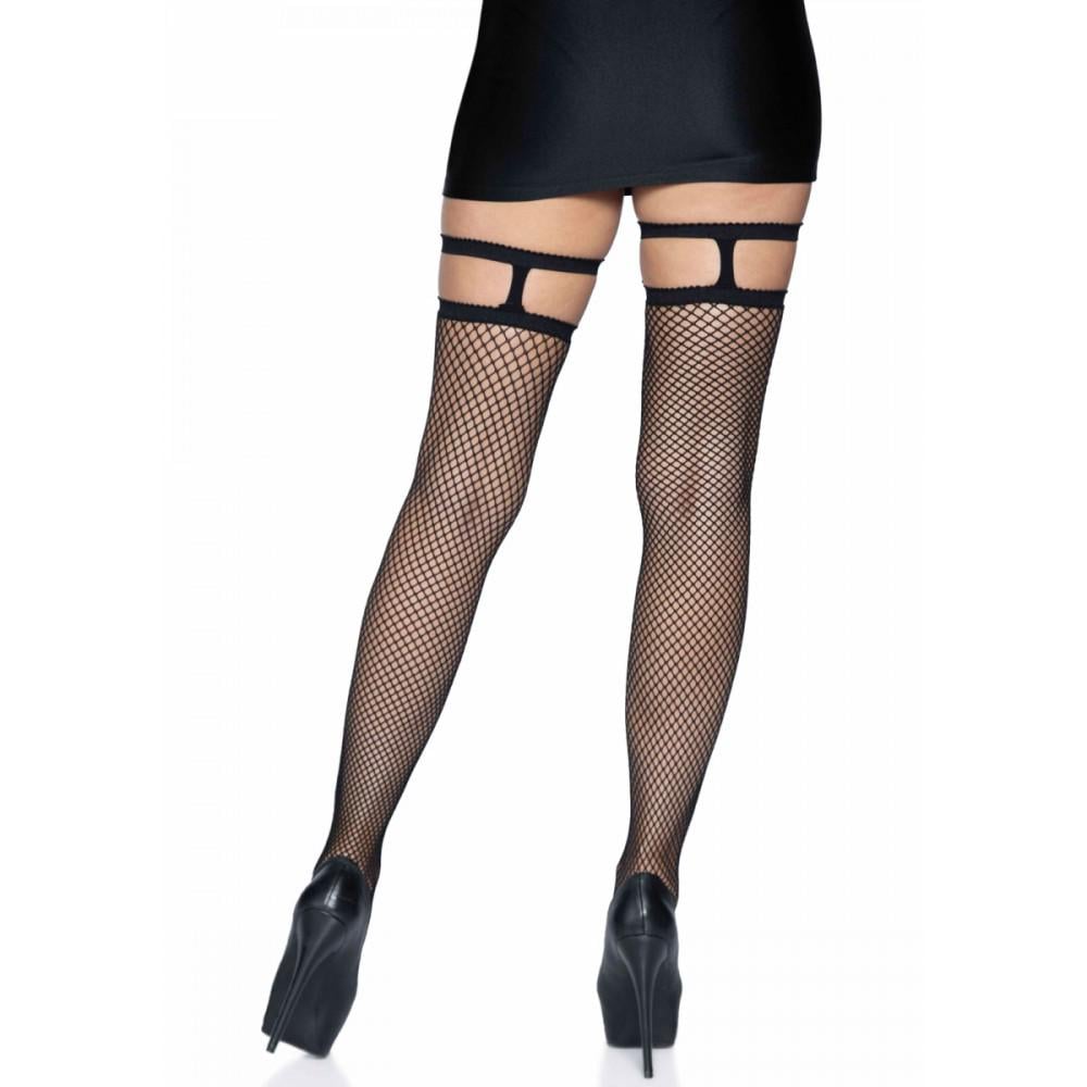 Чулки в сеточку Leg Avenue Thigh highs with garter top O/S с подвязками Черный - фото 2