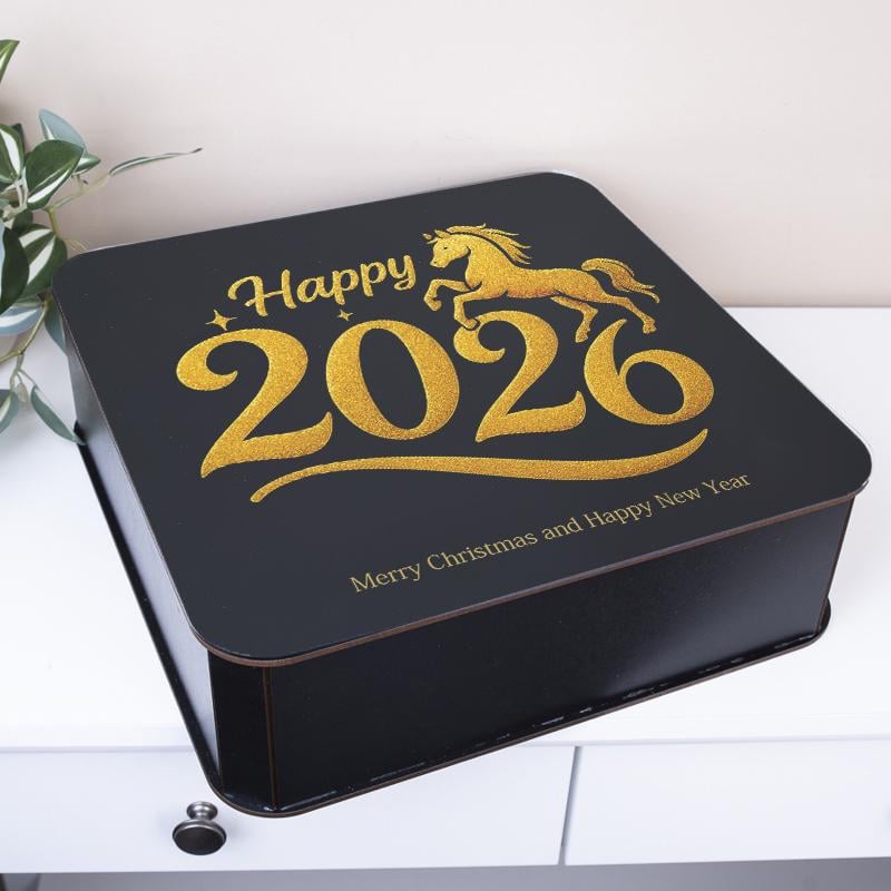 Коробка новогодняя квадратная HAPPY 2026 32,5 см (1306-2)
