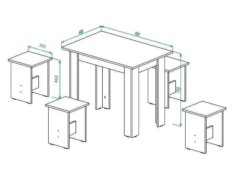 Обеденный стол 900х600 мм и 4 табурета Венге магия - фото 2