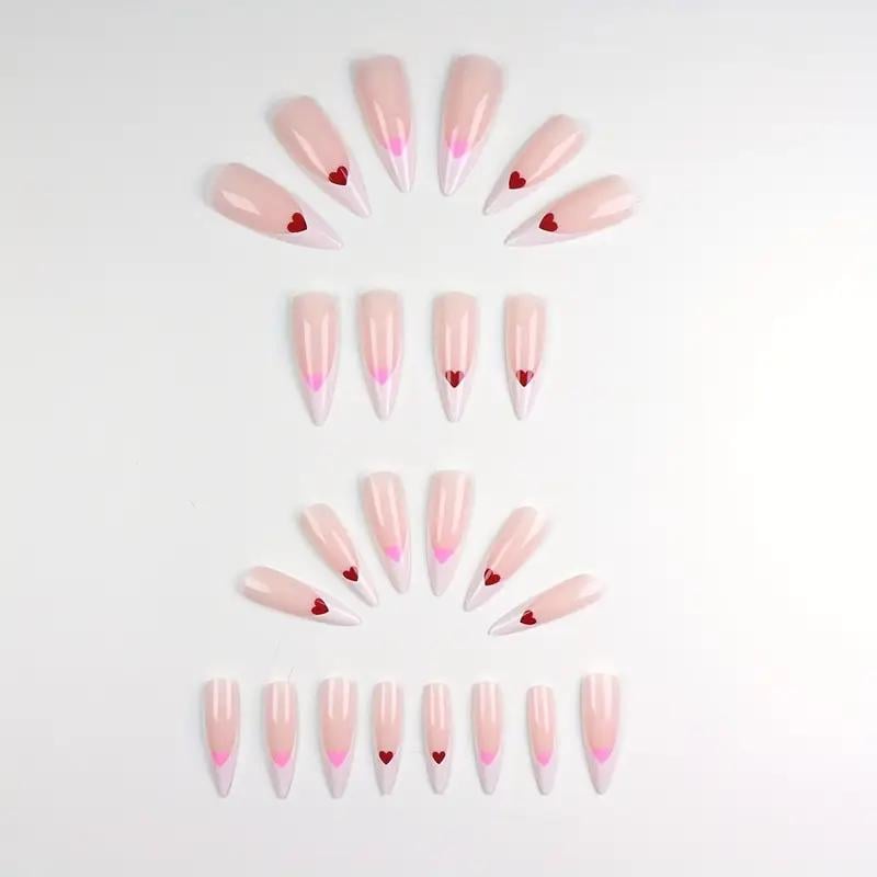 Накладні нігті Френч кольорові серця з клейовими пластинами 24 шт. Білий з рожевим (2689612582) - фото 3 Накладні нігті Френч кольорові серця з клейовими пластинами 24 шт. Білий з рожевим (2689612582) - фото 3