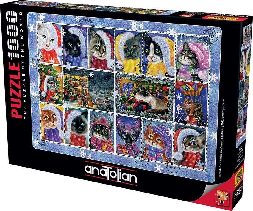 Пазли Колекція марок з різдвяним котом на 1000 деталей