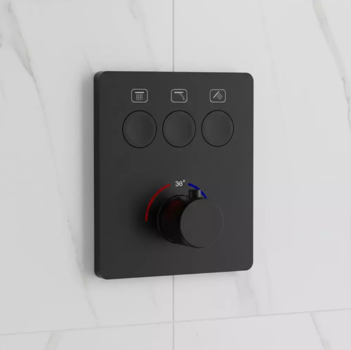 Змішувач прихованого монтажу для ванни/душу Devit Flow D114134010021BM на 3 споживачі з термостатом Чорний матовий (598325)