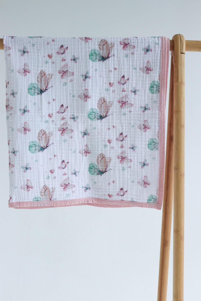 Плед двухсторонний ELA Бабочки четырехслойный двухсторонний муслиновый 100х90 см