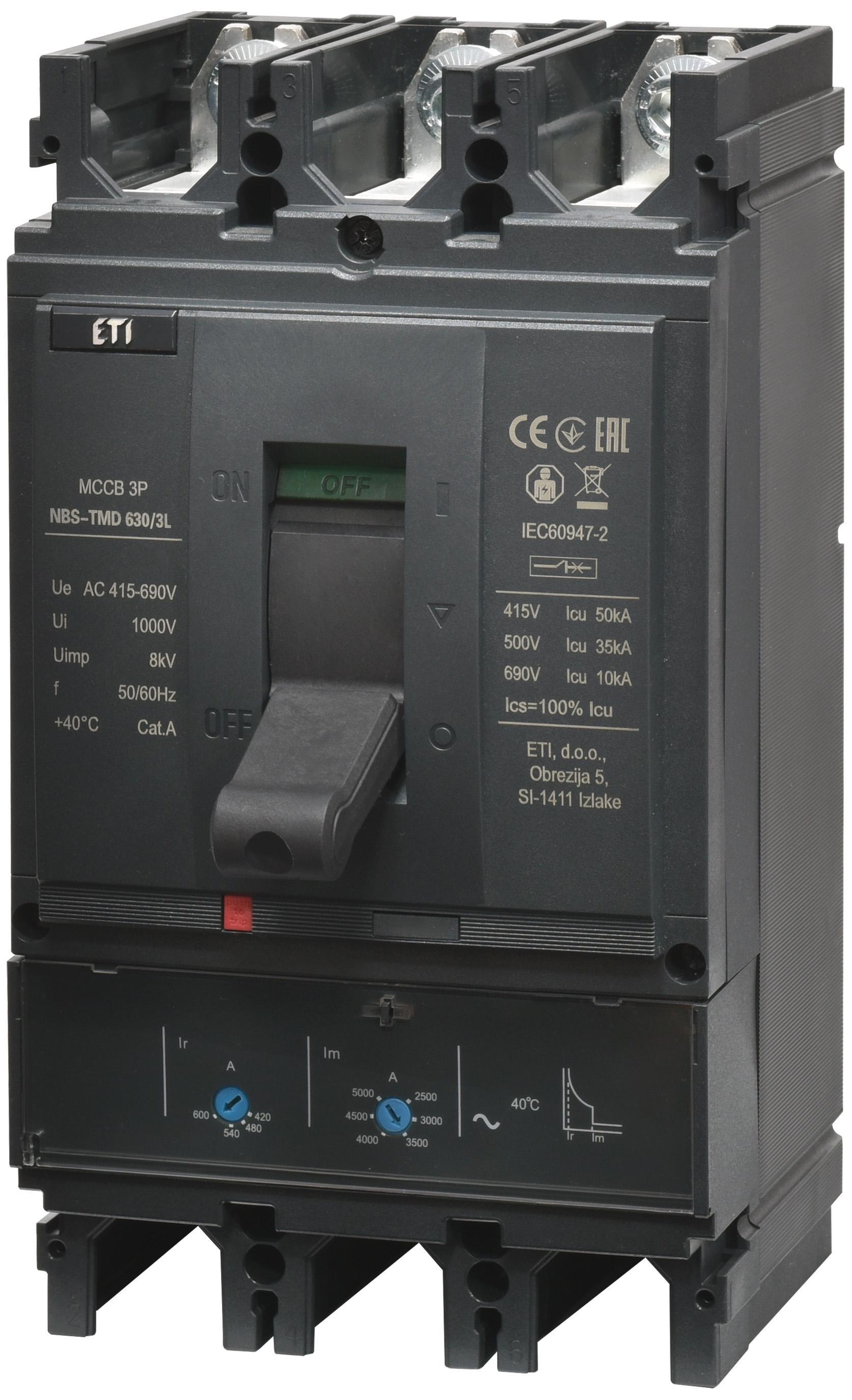 Автоматичний вимикач ETI NBS-TMD630/3L 3Р 500А 36кА (4673131)