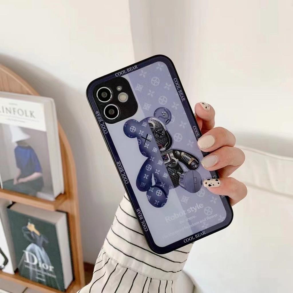 Стеклянный чехол для iPhone 12 Bearbrick Kaws в стиле робота Синий