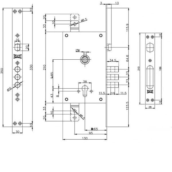 Замок врезной Kale 352 R (40277) - фото 2