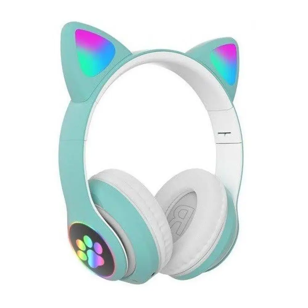 Наушники с ушками Cat ear vzv-23m беспроводные с подсветкой/FM-радио/MicroSD/Bluetooth Зеленый