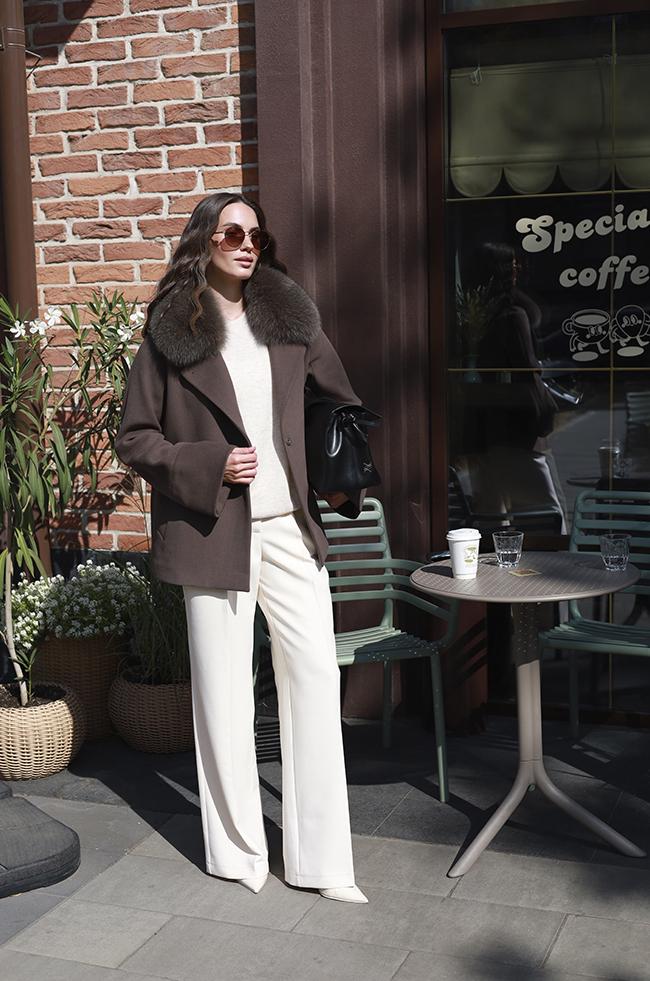 Пальто Lipar укороченное со съемным мехом р. 50 Шоколад (6317) - фото 4 Пальто Lipar укороченное со съемным мехом р. 50 Шоколад (6317) - фото 4