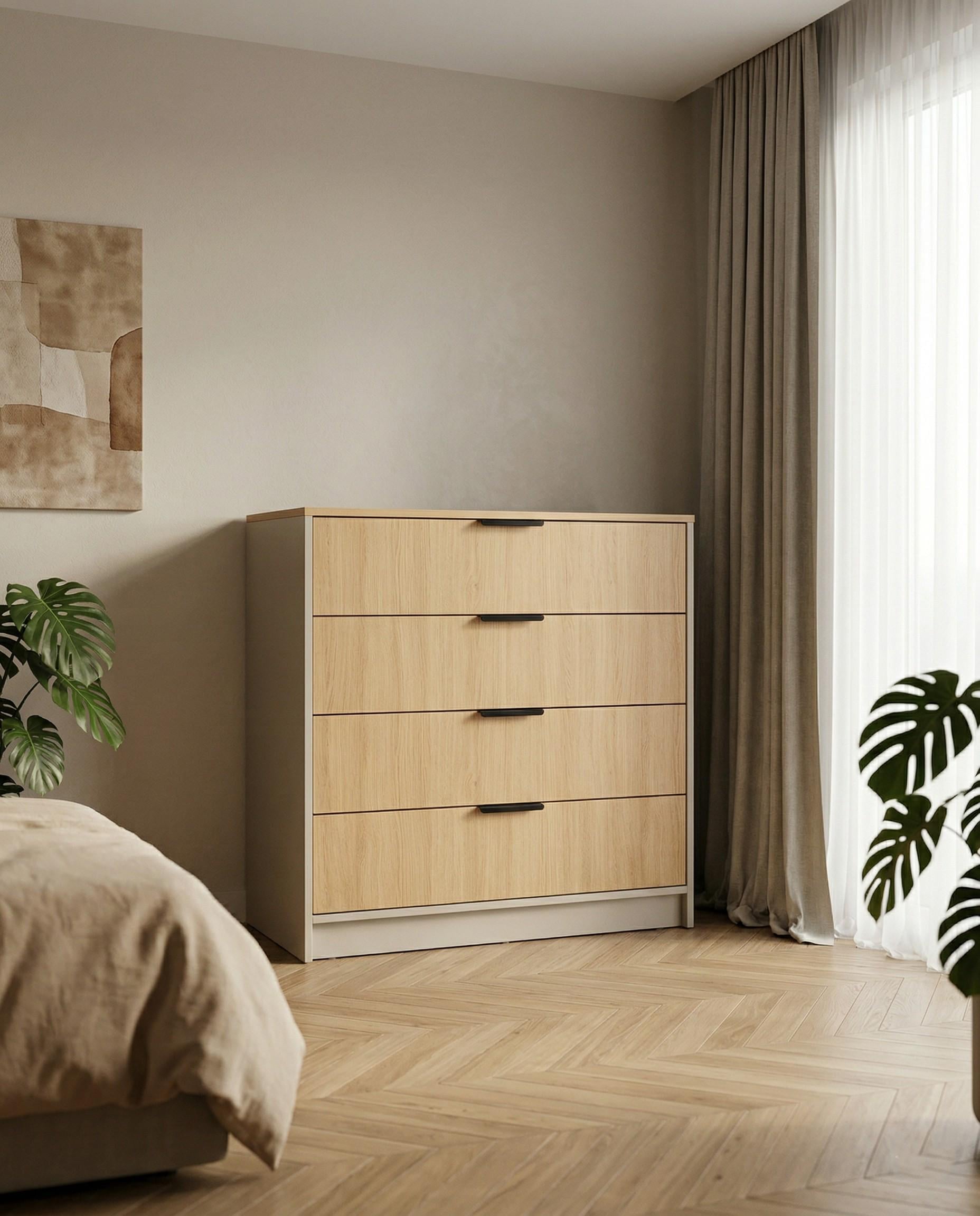 Комод с 4 ящиками Gylka RIVA направляющие полного выдвижения 1000x450x900 мм Дуб Артизан/Кашемир (33748847)