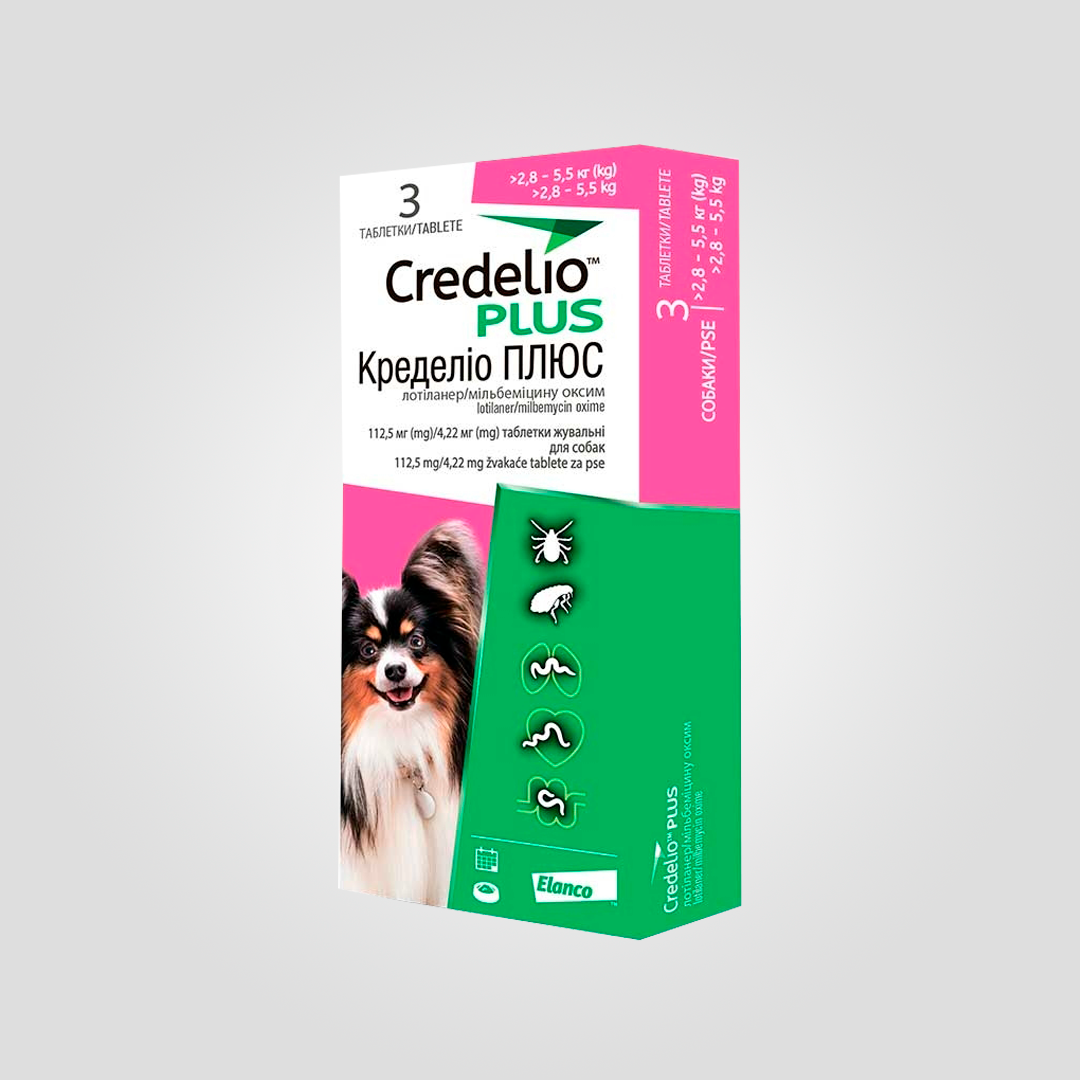 Таблетки протипаразитарні жувальні Credelio Plus від бліх та кліщів для собак від 2,8-5,5 кг 1 шт. (20505320) - фото 1 Таблетки протипаразитарні жувальні Credelio Plus від бліх та кліщів для собак від 2,8-5,5 кг 1 шт. (20505320) - фото 1