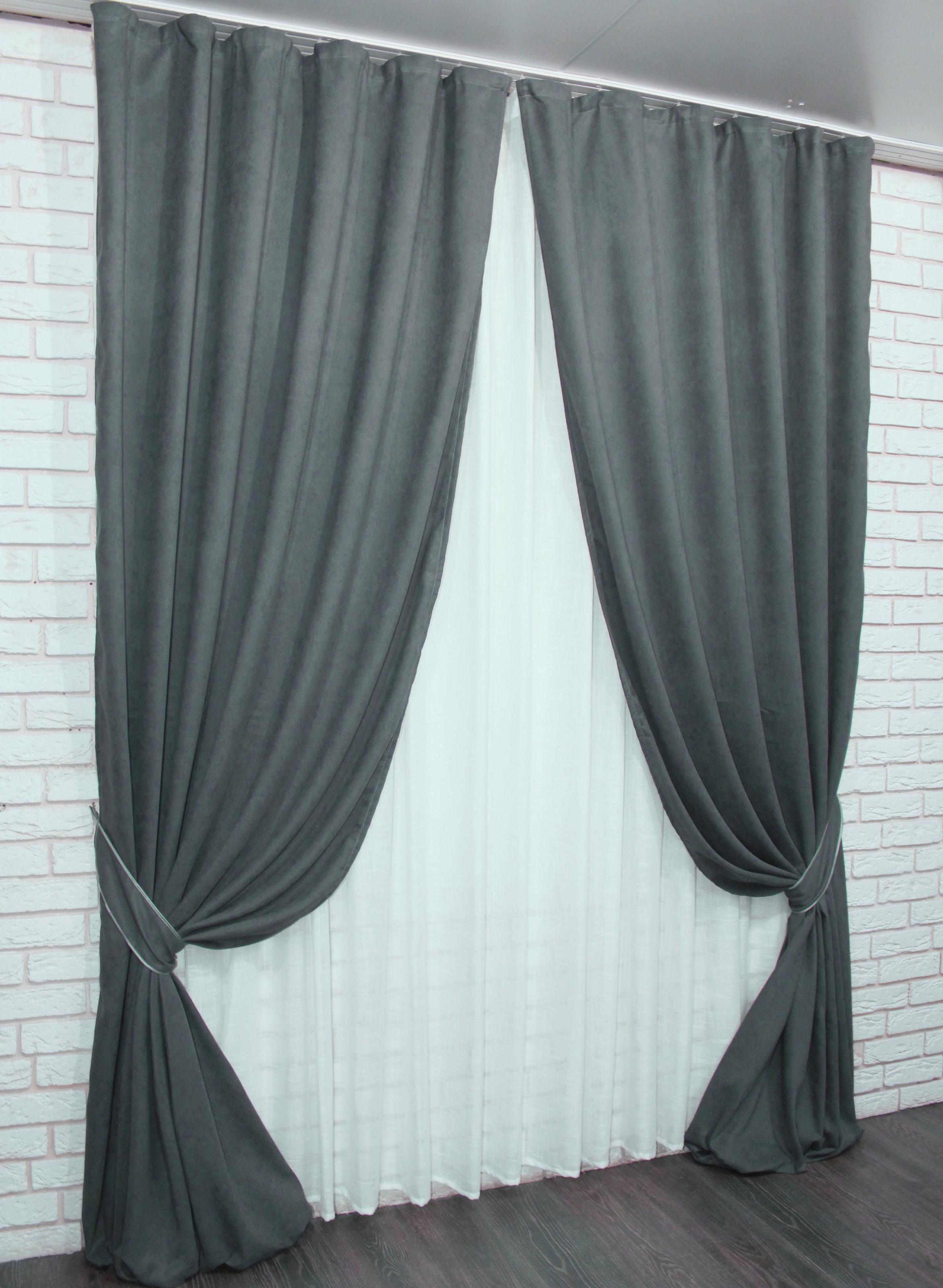 Комплект штор VR-Textil Petek-люкс № 846ш микровелюр 150х270 см 2 шт. Графитовый (30-876)