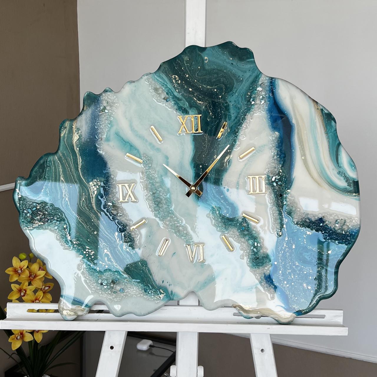 Часы настенные фигурные из эпоксидной смолы Срез камня 60х50 см