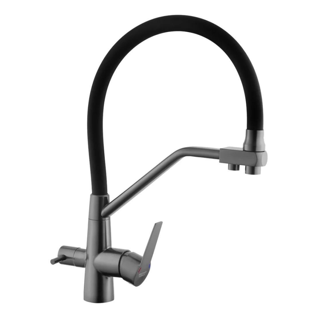 Смеситель для кухни Kroner KRP Edelstahl Klassisch PVD03817BLK врезной с длинным изливом Графит (CV031898)