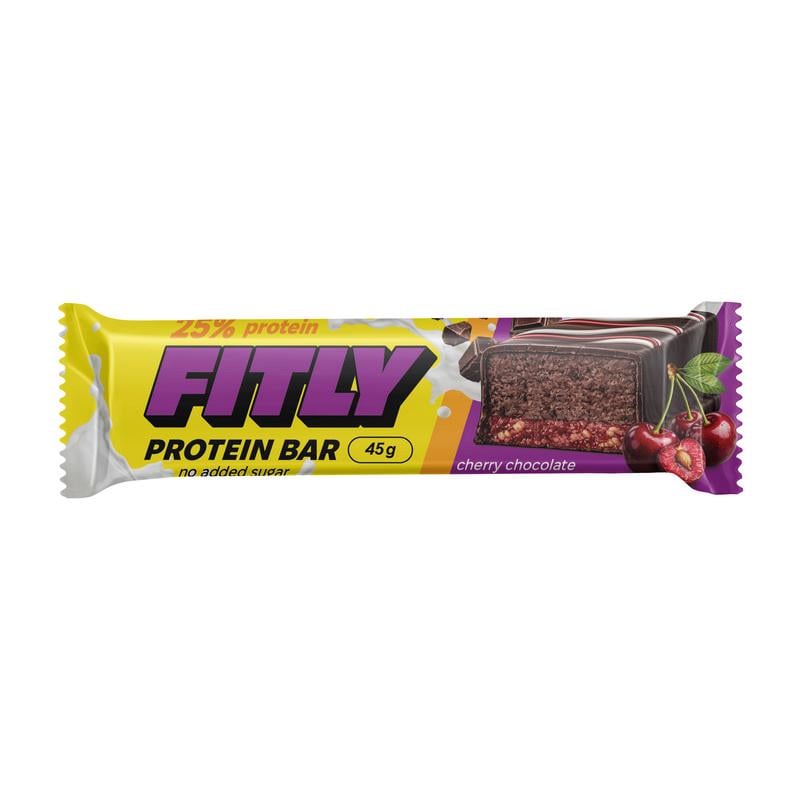 Протеиновый батончик 11 г білка без добавленного сахара Fitly 25% Protein Bar 45 г Вишня/Шоколад