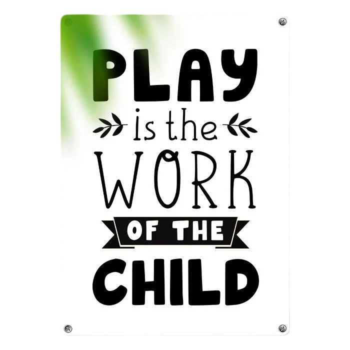Табличка металлическая Paly is the work of the child 26х18,5 см (MET_20J018_WH)