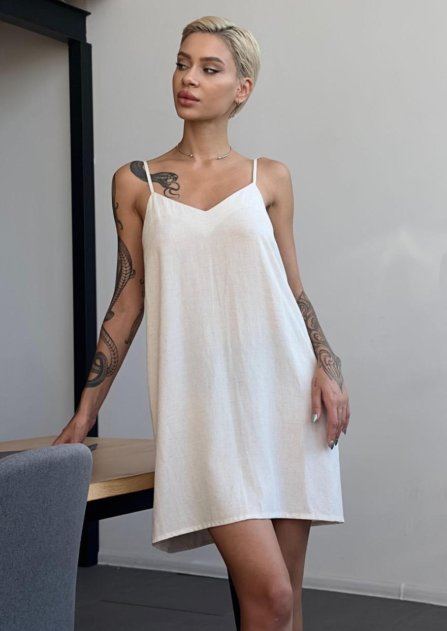 Ночная рубашка Leinle на тонкой бретели вискоза/лен XXL Белый (1103/69013)