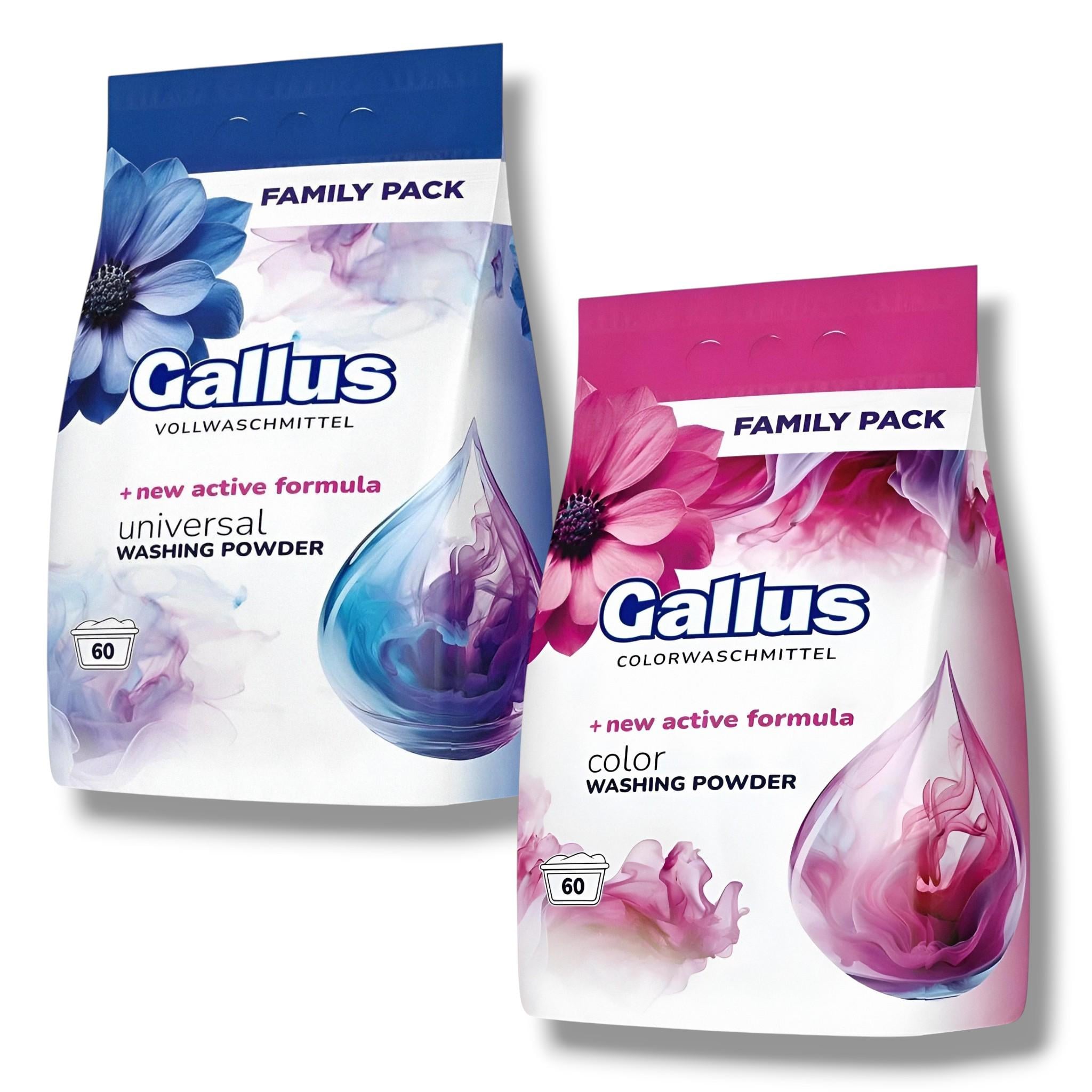Набор порошок концентрат для стирки Gallus Universal and Color FAMILY PACK 3,6 кг 60 стирок 2 пак. (303996/89) Набор порошок концентрат для стирки Gallus Universal and Color FAMILY PACK 3,6 кг 60 стирок 2 пак. (303996/89)