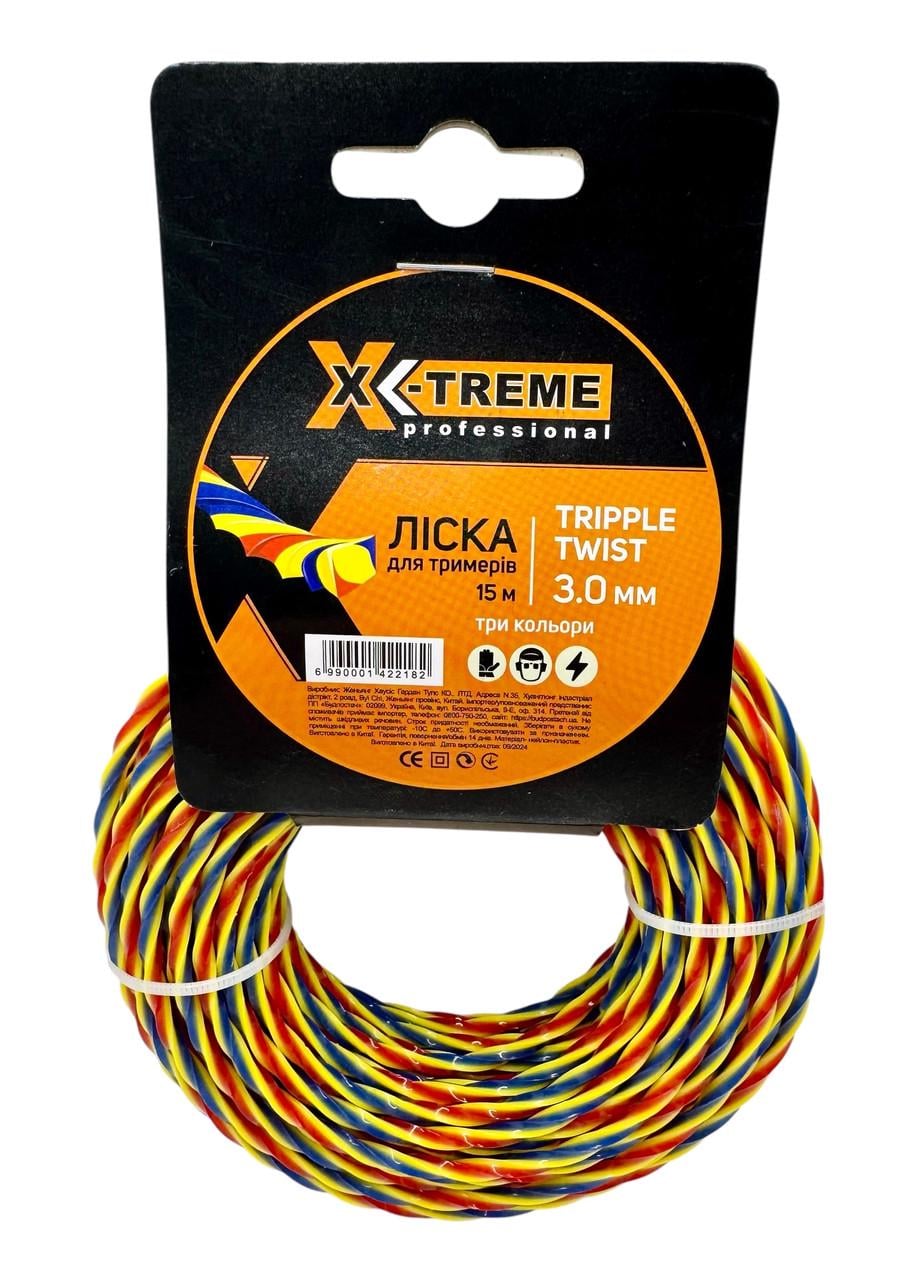 Волосінь для мотокоси X-Treme TRIPPLE TWIST 3,0 мм 15 м потрійний кручений квадрат (2933001359) Волосінь для мотокоси X-Treme TRIPPLE TWIST 3,0 мм 15 м потрійний кручений квадрат (2933001359)