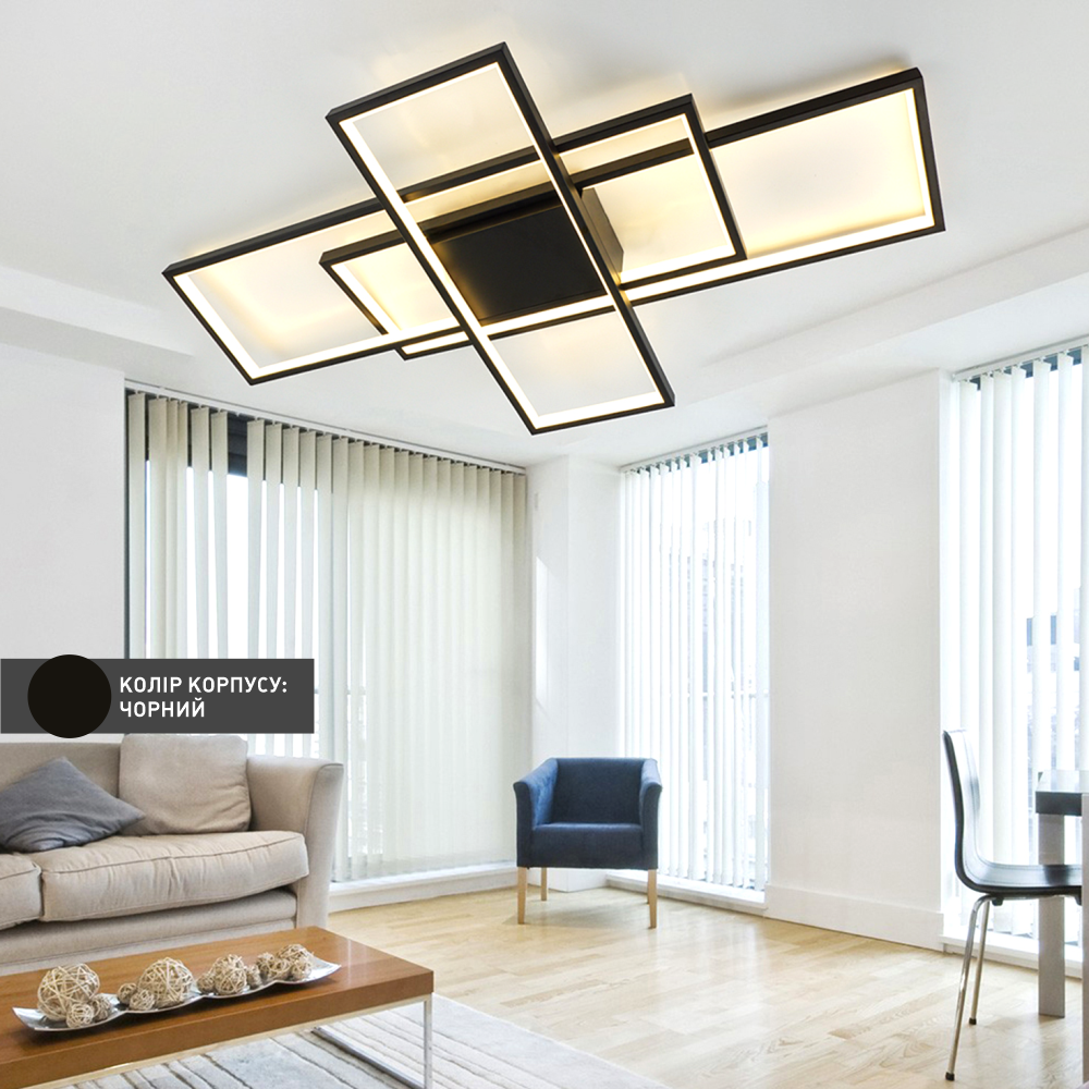 Люстра светодиодная ESLLSE SVEN 3S с пультом 125 Вт 1100x600x80 мм Черный (10543) - фото 6