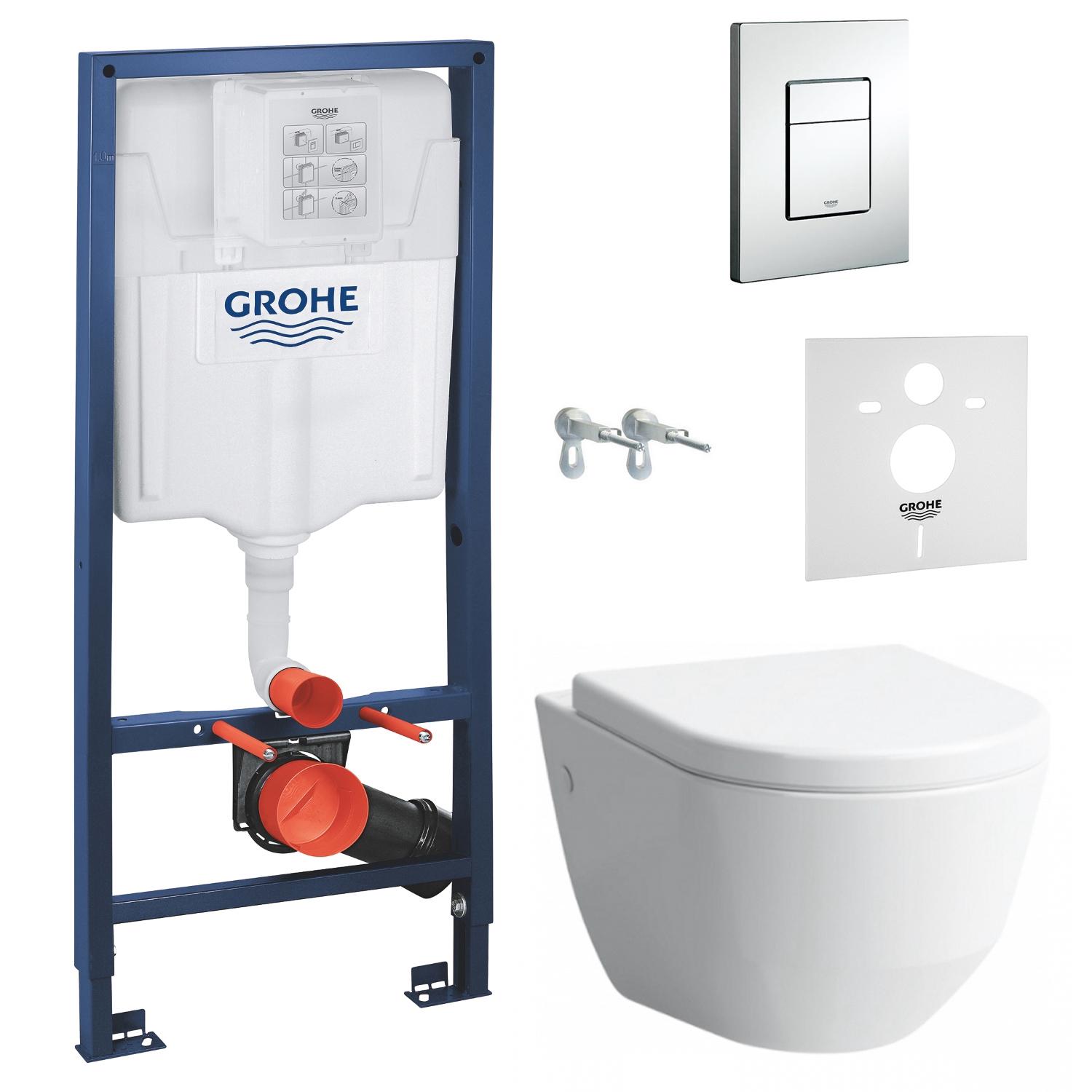 Комплект инсталляции Grohe Rapid H820966+H8969513B+38772001+37131000 с унитазом кнопка Хром (97001)