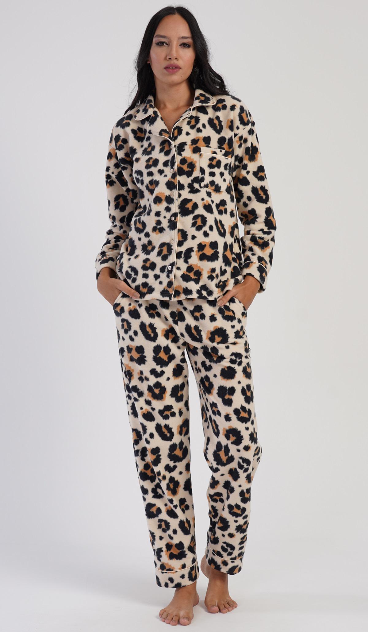 Пижама флисовая женская кофта на пуговицах и штаны Vienetta XXL Леопардовый (403067)