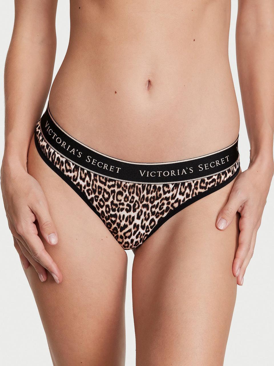 Трусики женские Victoria's Secret Logo Cotton Thong принт Леопардовый XL Черный (2425799644)
