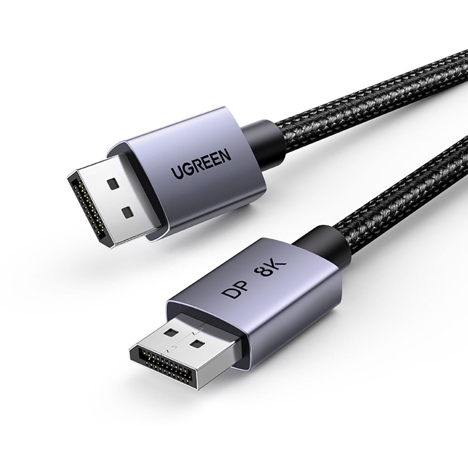 Кабель UGREEN DisplayPort 1.4 8K 60Hz 4K 240Hz 2K 240Hz 1080p 240Hz 32.4 Гбіт/с VESA DP G-Sync Free Sync HDR 10+ 2 м Чорний (25905)