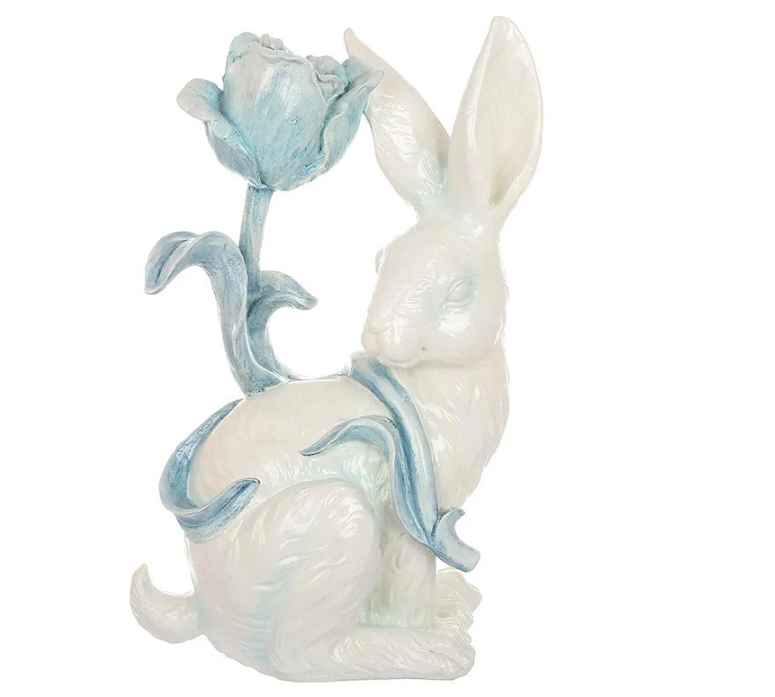 Фигура декоративная Кролик с голубым цветком 20х12,30 см