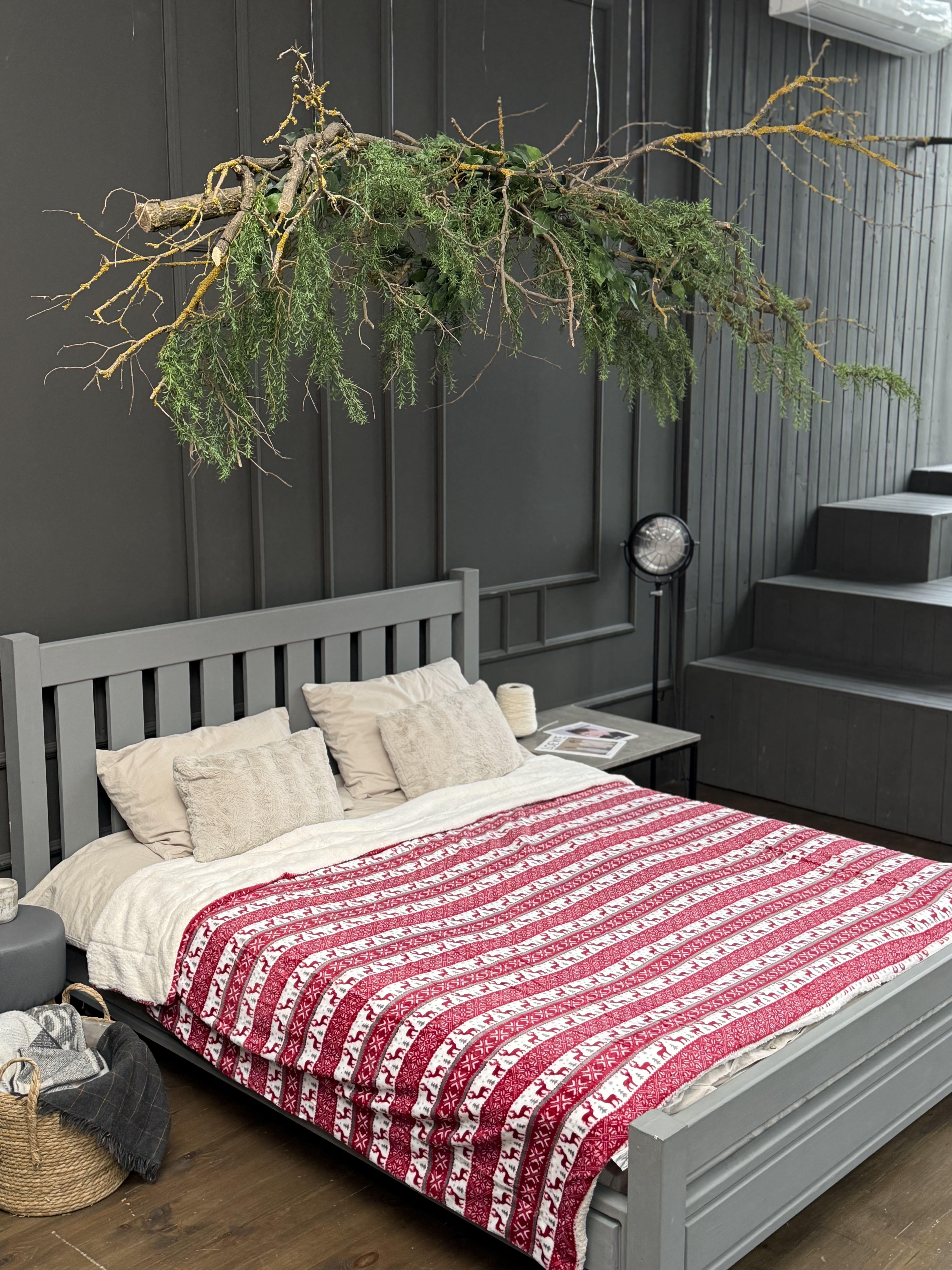 Плед-покрывало двухсторонний Рождественский олень на эко овчине 200x230 см (29467186)