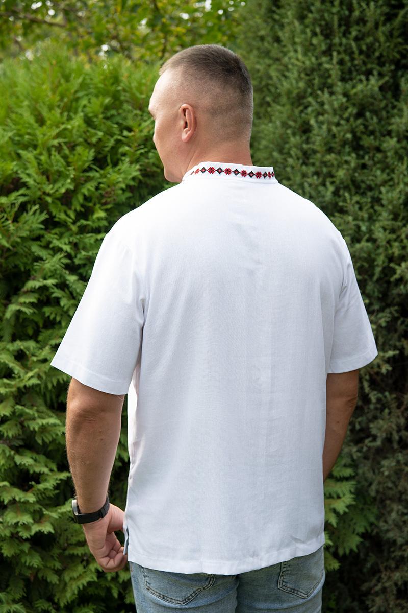 Вышиванка мужская из льна с красным узором с коротким рукавом 5XL Белый (2001961520) - фото 3