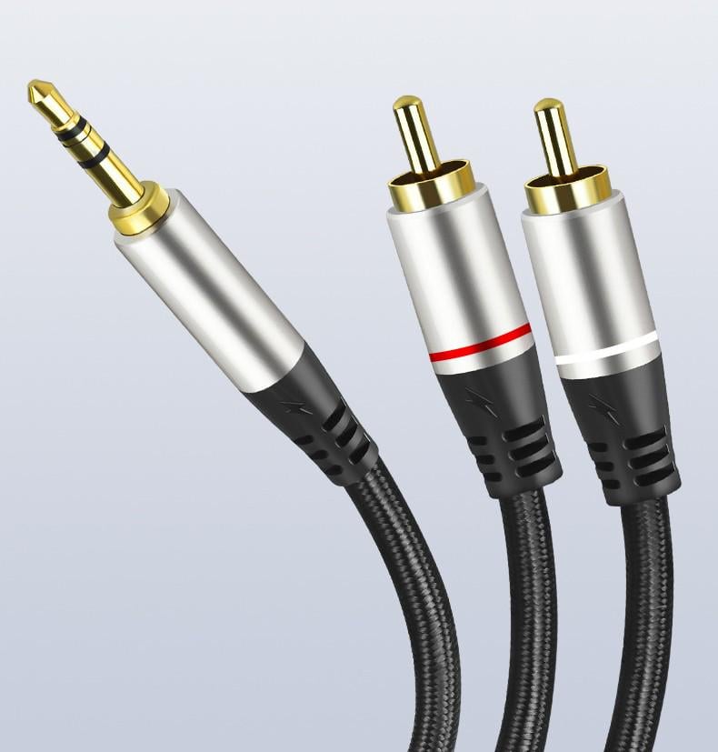 Аудіокабель міжблочний AUX miniJack 3,5 мм 2 RCA тато-тато Тюльпани 1,5 м (0044)