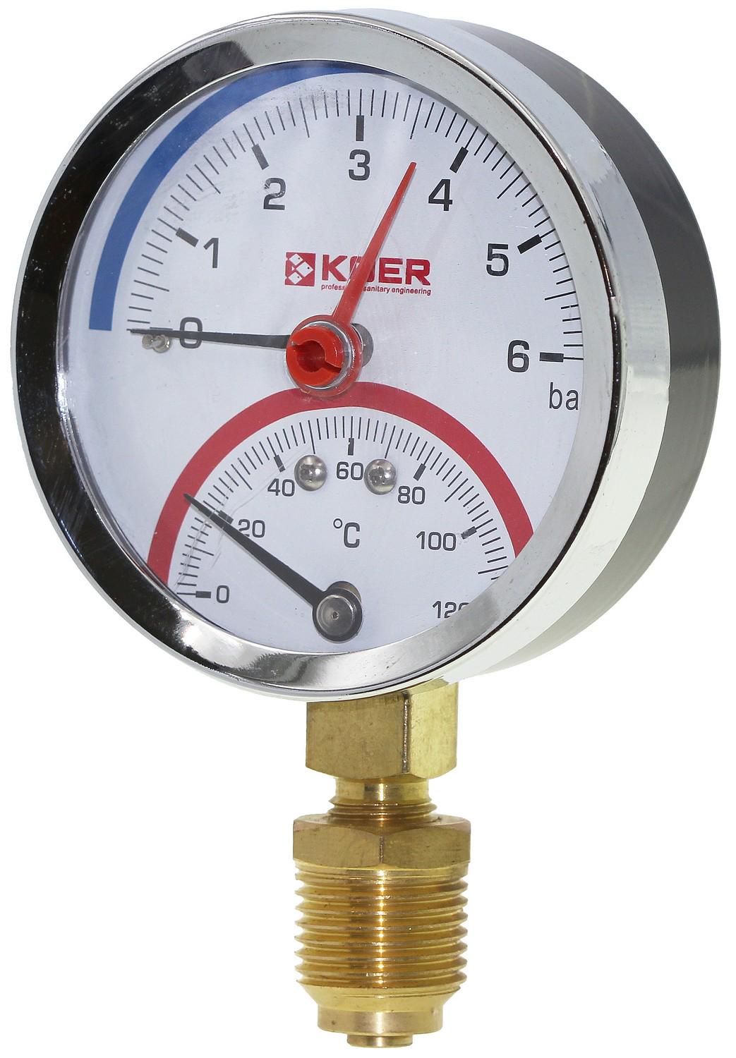 Термо-манометр радіальний KOER KM.821R d 80 мм 0-6 bar 1/2" (KR0214)