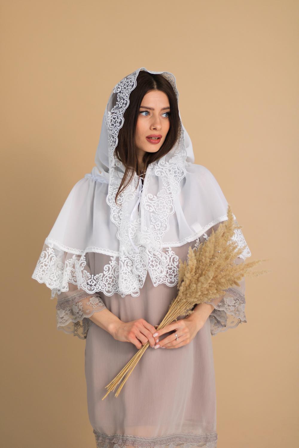 Палантин для храму на голову Ніжно-молочний (п008) - фото 12