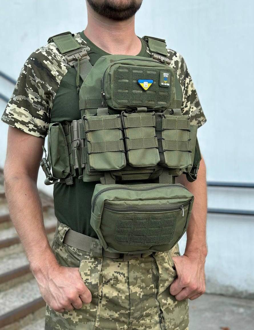 Плитоноска военная разгрузочная с быстрым сбросом/РПС/12 подсумков Оливковый (2235106691) - фото 4