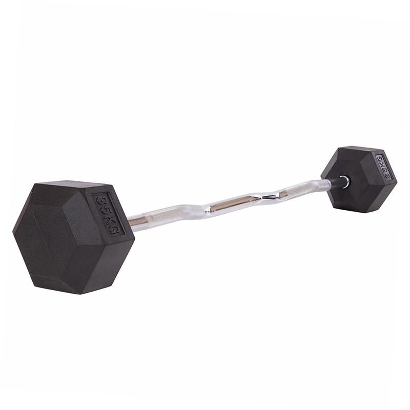 Штанга фиксированная изогнутая обрезиненная Rubber Hexagon Barbell Zelart TA-6231 35 кг Черный (58363128) - фото 1