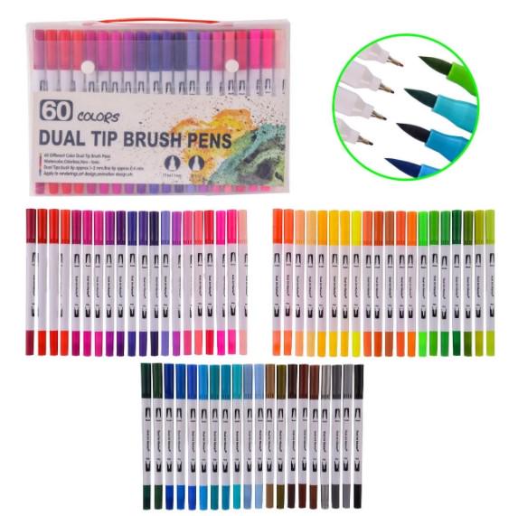 Двосторонні акварельні маркери-лінери для скетчингу Dual Tip Brush Pens 60 кольорів - фото 2