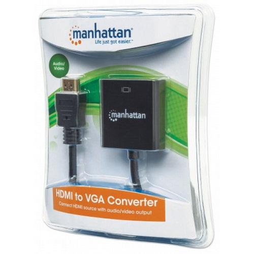 Переходник Manhattan 151450 HDMI M VGA F с аудио-интерфейсом Black (565413) - фото 4