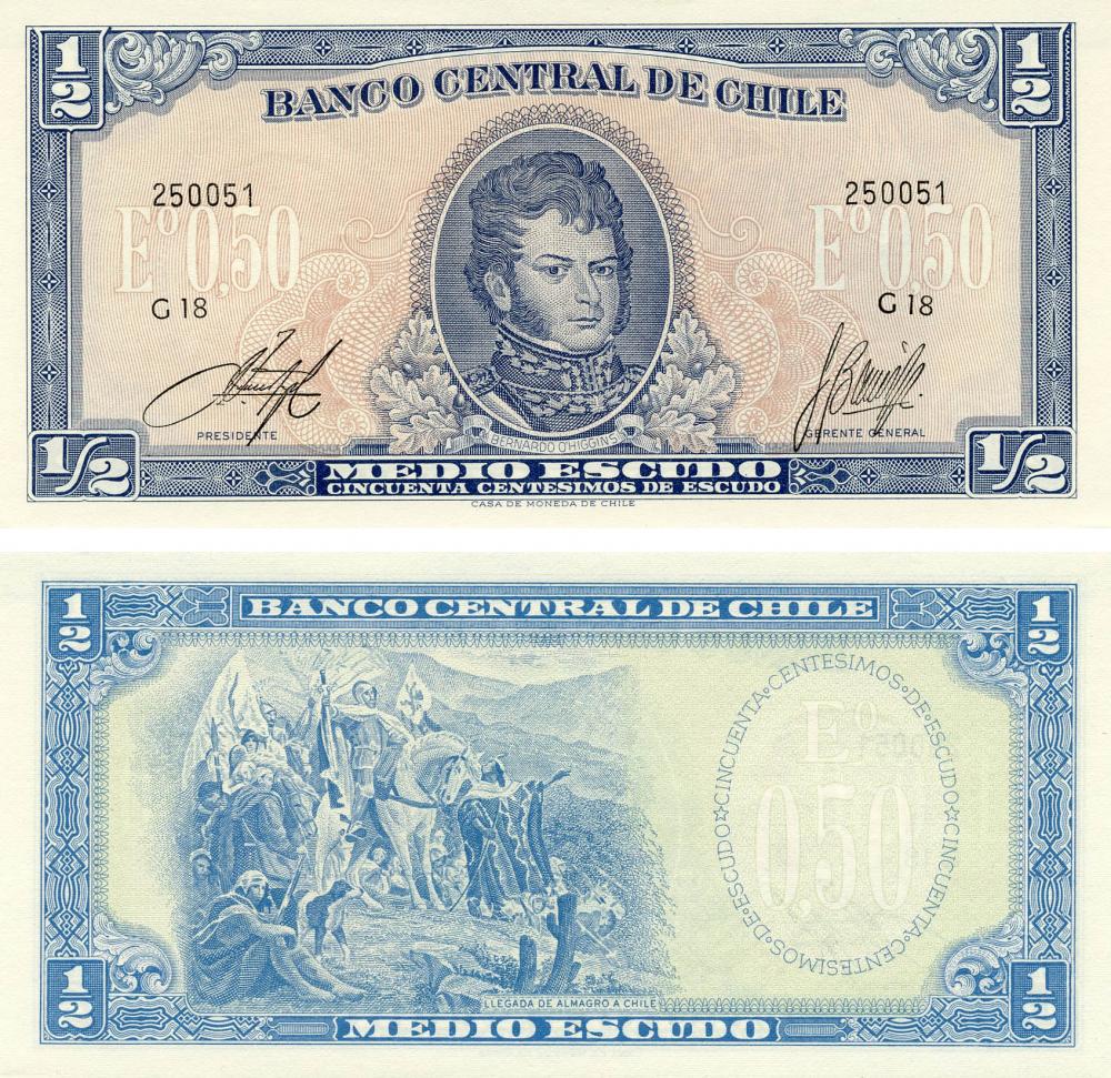 Коллекционная банкнота Чили 1/2 эскудо 1962-1975 AU-UNC P134A (Б13182)